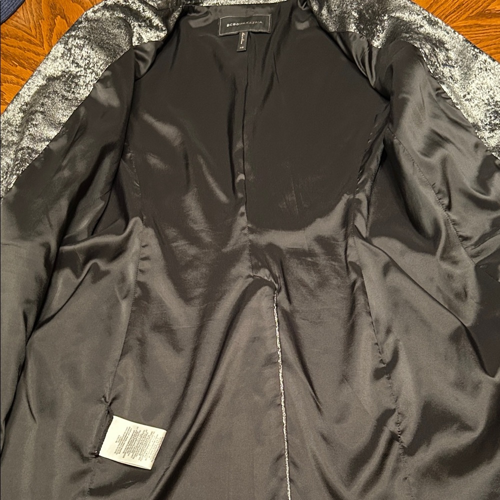 BCBGMaxAzria🩶 Metallic Gray/Black Double Breasted Long Blazer. Size XS - Picture 8 of 10